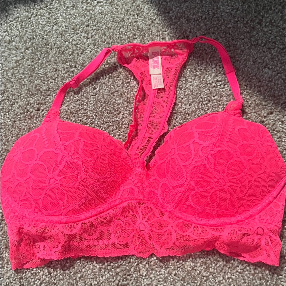 NWOT Victoria’s Secret PINK Lace Racerback Bra in Hot/Neon Pink